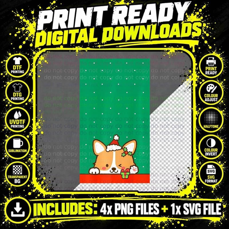 Kawaii Christmas Corgi T-Shirt, Festive Holiday Design Png SVG Digital Bundle