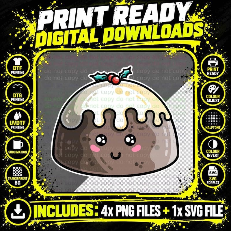 Kawaii Cute Christmas Pudding T-Shirt Png SVG Digital Bundle