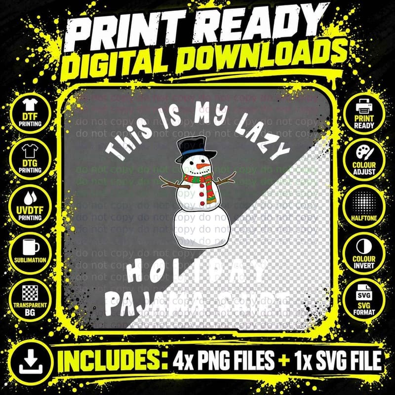 Lazy Holiday Snowman T-Shirt, Christmas Holiday Png SVG Digital Bundle