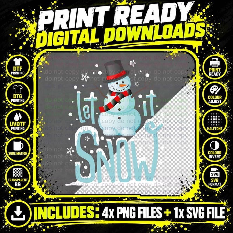 Let It Snow Funny Snowman T-Shirt, Winter Holiday Theme Png SVG Digital Bundle