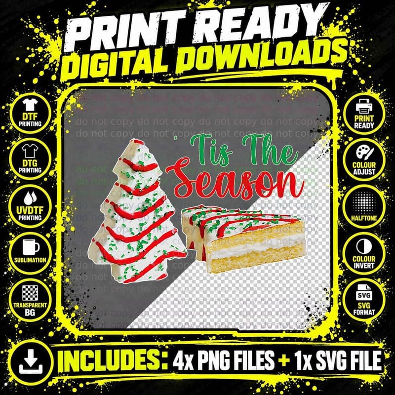 Little Tis' the Season Christmas Tree Cakes Xmas Pajamas Png SVG Digital Bundle