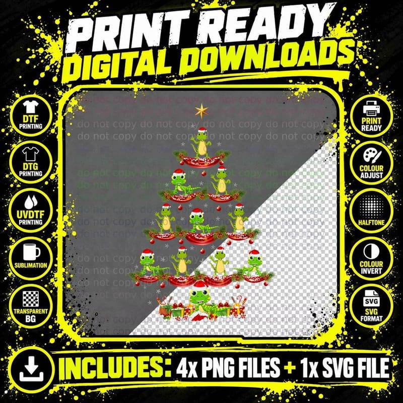 Lizard Xmas Lighting Santa Lizard Christmas Tree T-Shirt Png SVG Digital Bundle