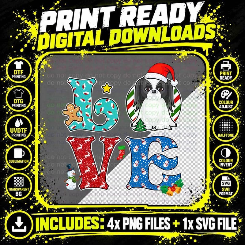 Love Japanese Chin Christmas T-Shirt Png SVG Digital Bundle