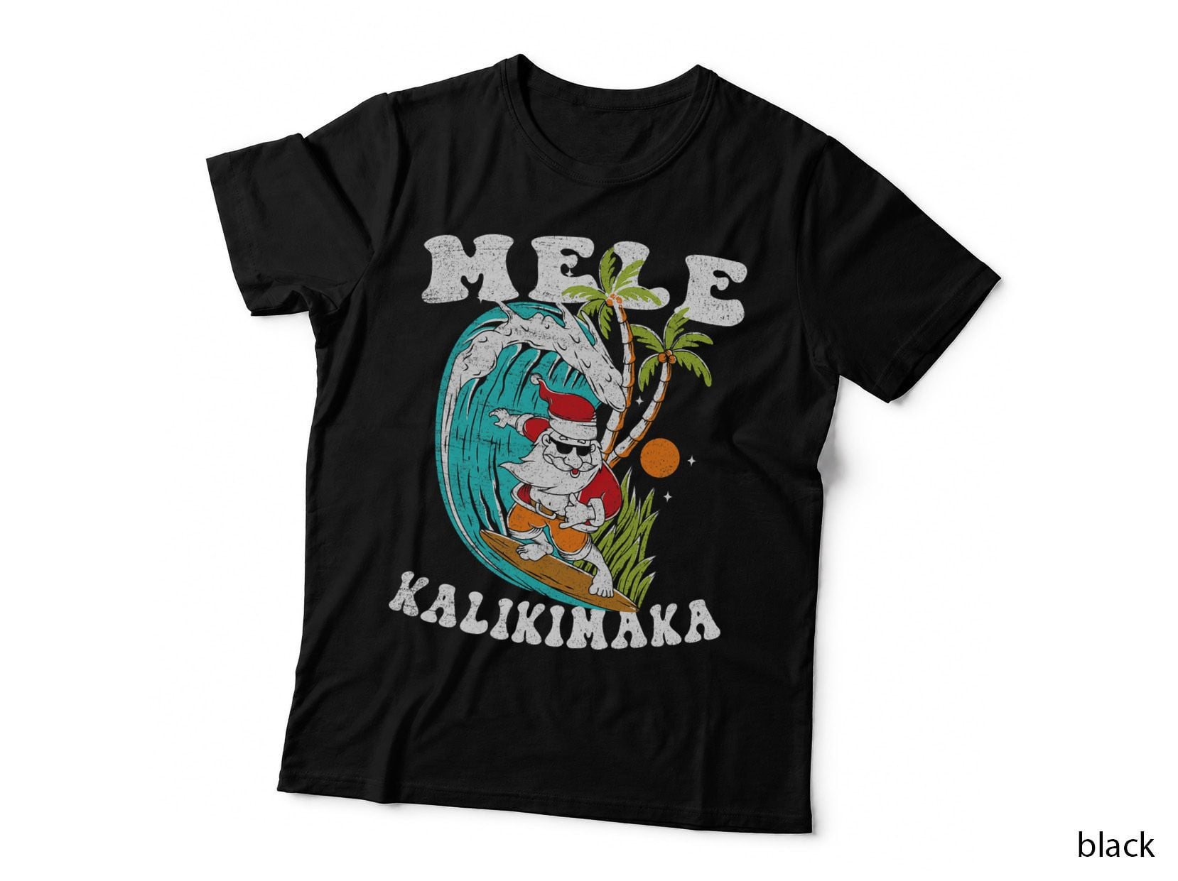 Mele Kalikimaka Hawaii Christmas Surfing Santa T-Shirt