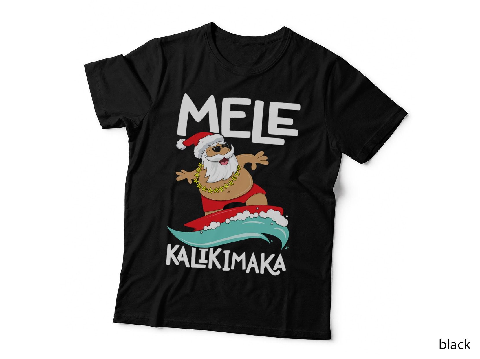 Mele Kalikimaka Hawaiian Christmas Hawaii Surfing Santa T-Shirt