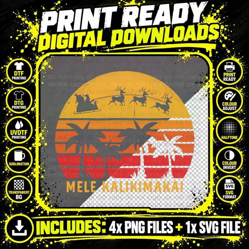 Mele Kalikimaka Retro Hawaiian Christmas T-Shirt Png SVG Digital Bundle