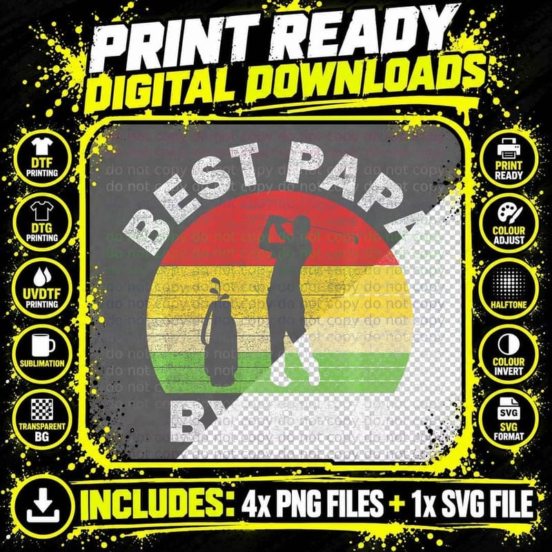 Mens Best Papa by Par Retro Golfing Fathers Day & Png SVG Digital Bundle
