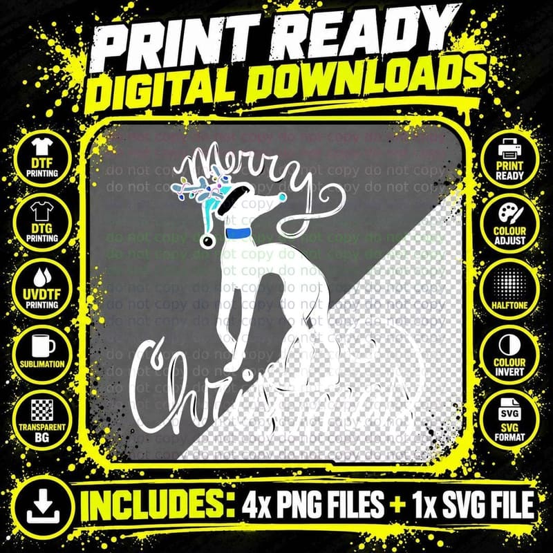 Merry Christmas Greyhound T-Shirt Png SVG Digital Bundle