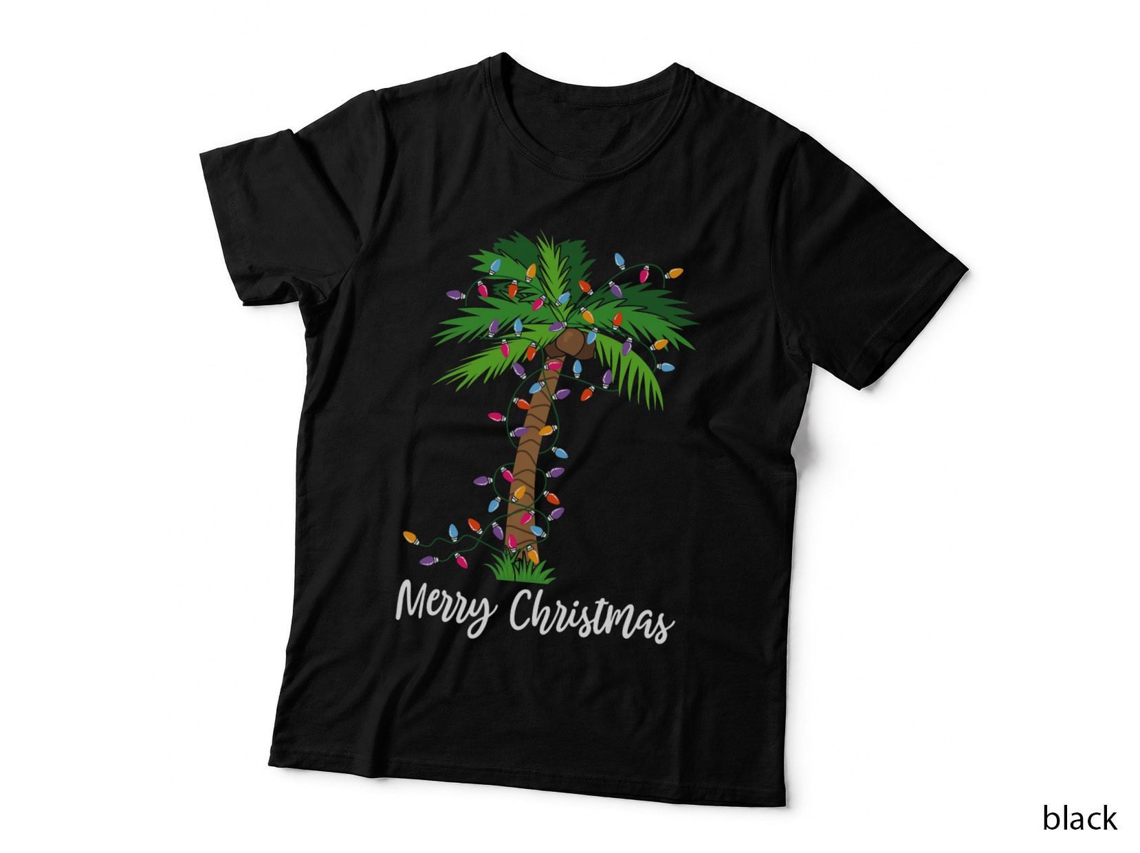 Merry Christmas Lights Palm Tree Beach Xmas Pajama T-Shirt