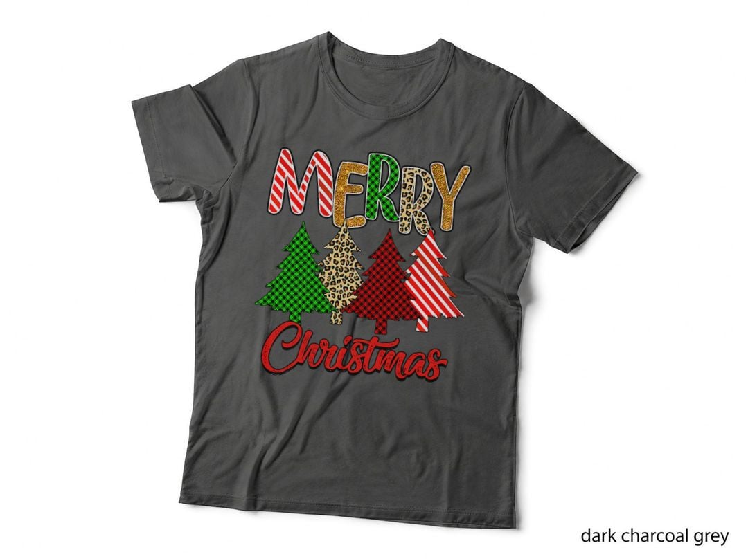 Merry Christmas Tree Buffalo Plaid Red White Green Leopard T-Shirt