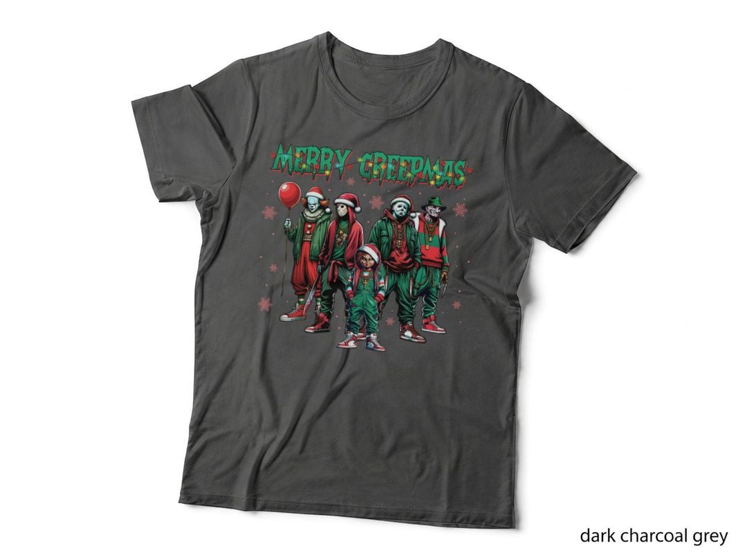 Merry Creepmas Horror Movie Villains, Santa Hats Streetwear, Scary Tee