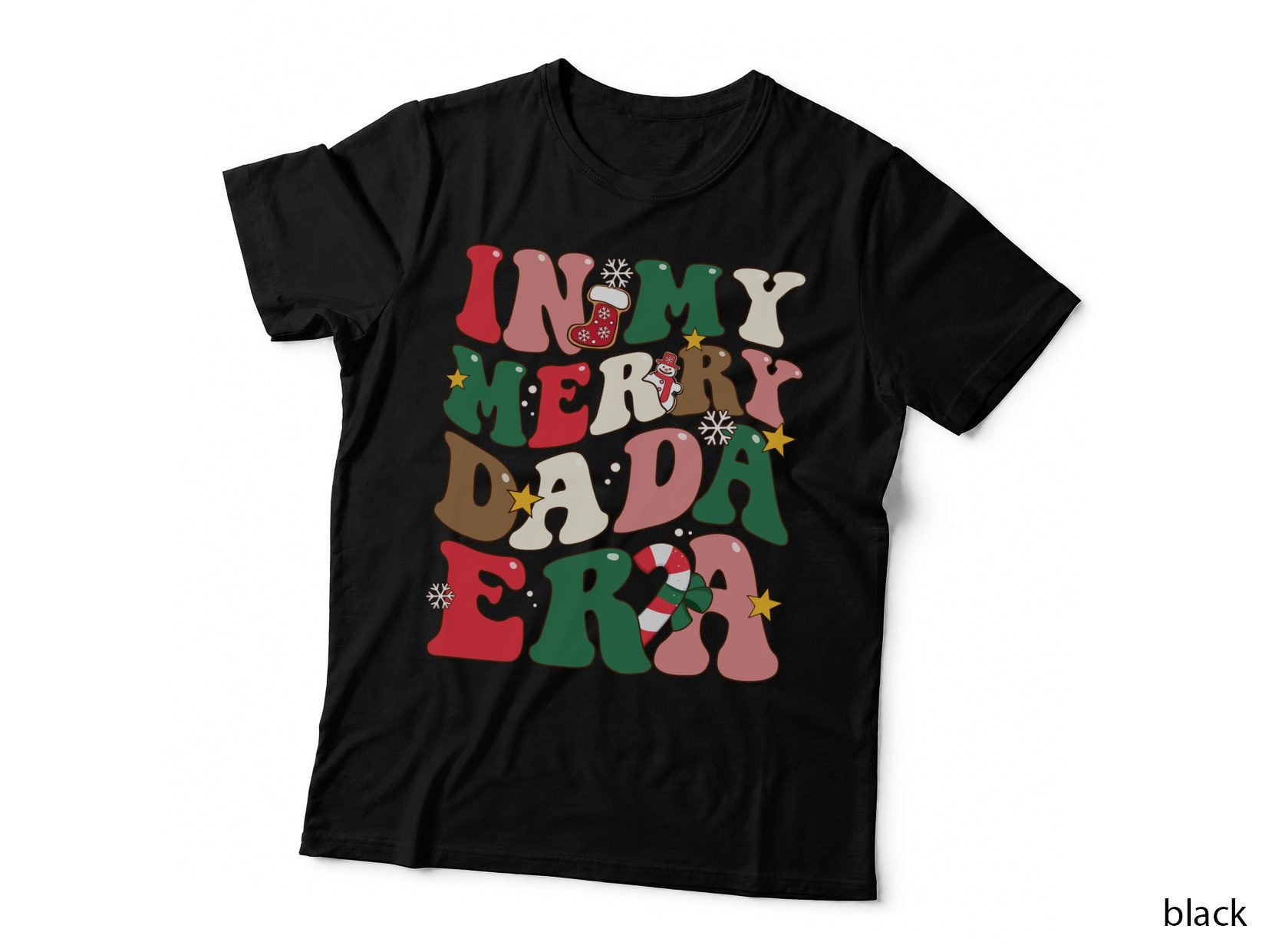 Merry Dada Era Christmas T-Shirt, Groovy Retro Festive Letters, Family Matching