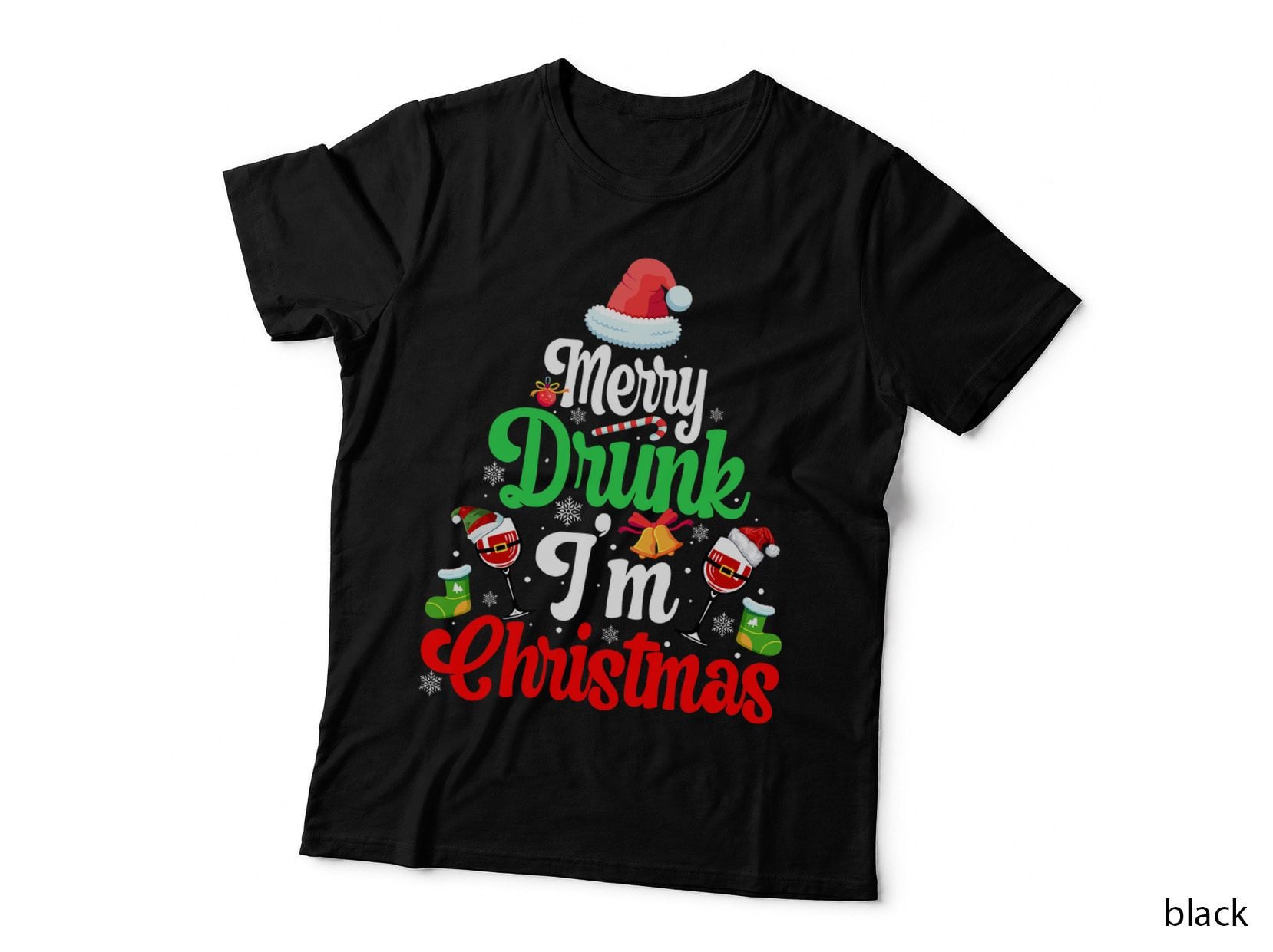 Merry Drunk I'm Christmas Santa Xmas Tree Funny Wine Lover T-Shirt