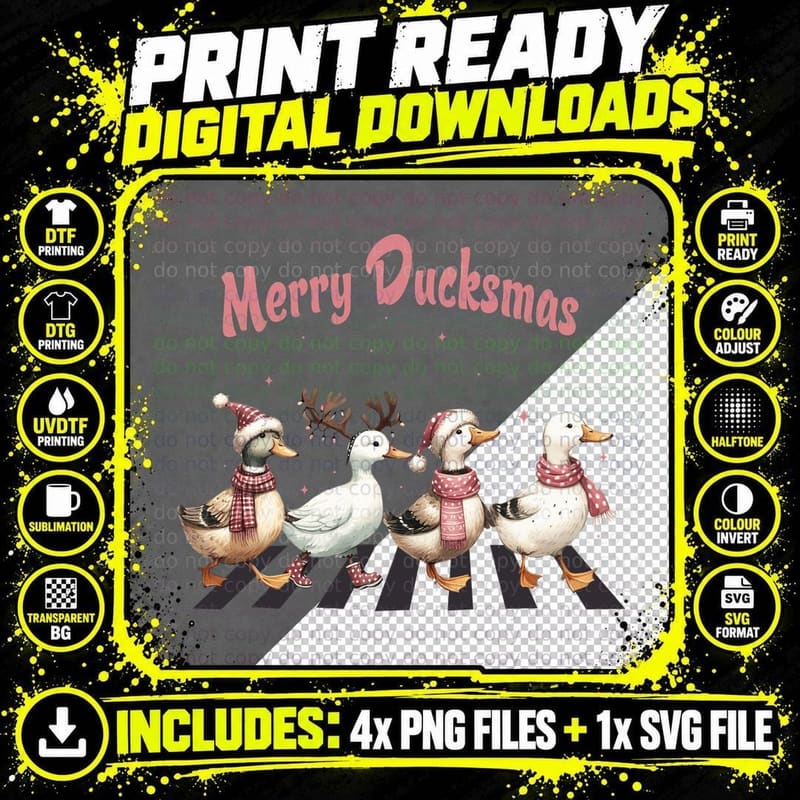 Merry Duckmas Ducks Santa Hat and Antlers, Scarves Png SVG Digital Bundle