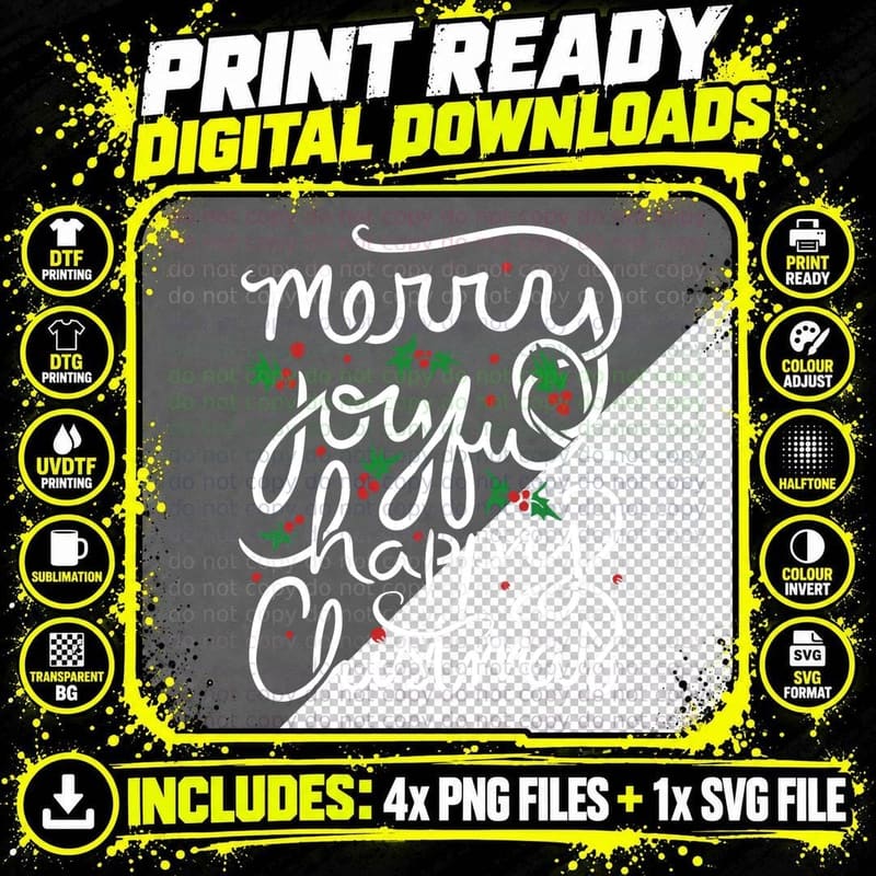 Merry Joyful HAPPY Christmas T-Shirt Png SVG Digital Bundle