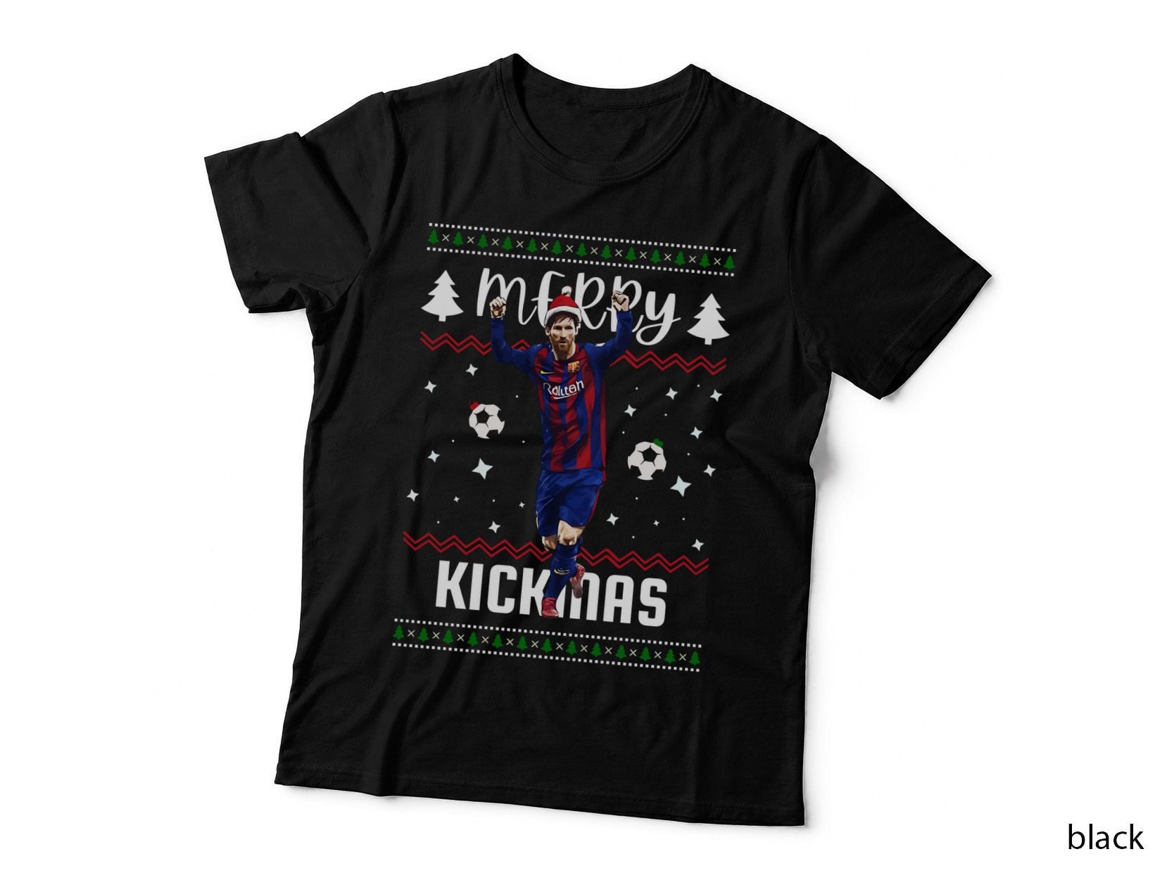 Merry Kickmas Football Player Santa Hat, Ugly Sweater Pattern, Soccer Tee