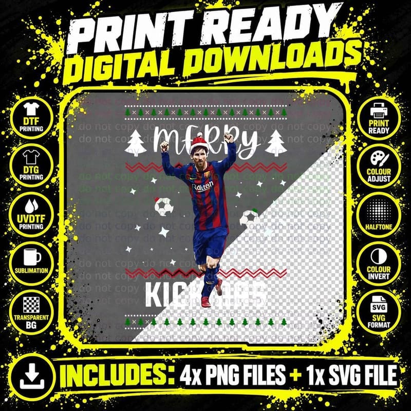 Merry Kickmas Football Player Santa Hat Png SVG Digital Bundle
