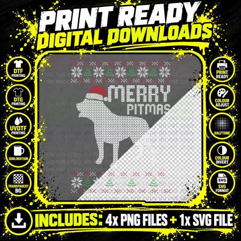 Merry Pitbull Pitmas Christmas Dog T-Shirt Png SVG Digital Bundle