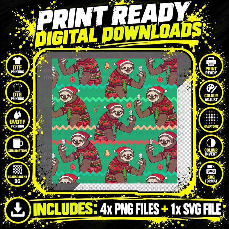 Merry Slothmas Ugly Sweater T-Shirt Png SVG Digital Bundle