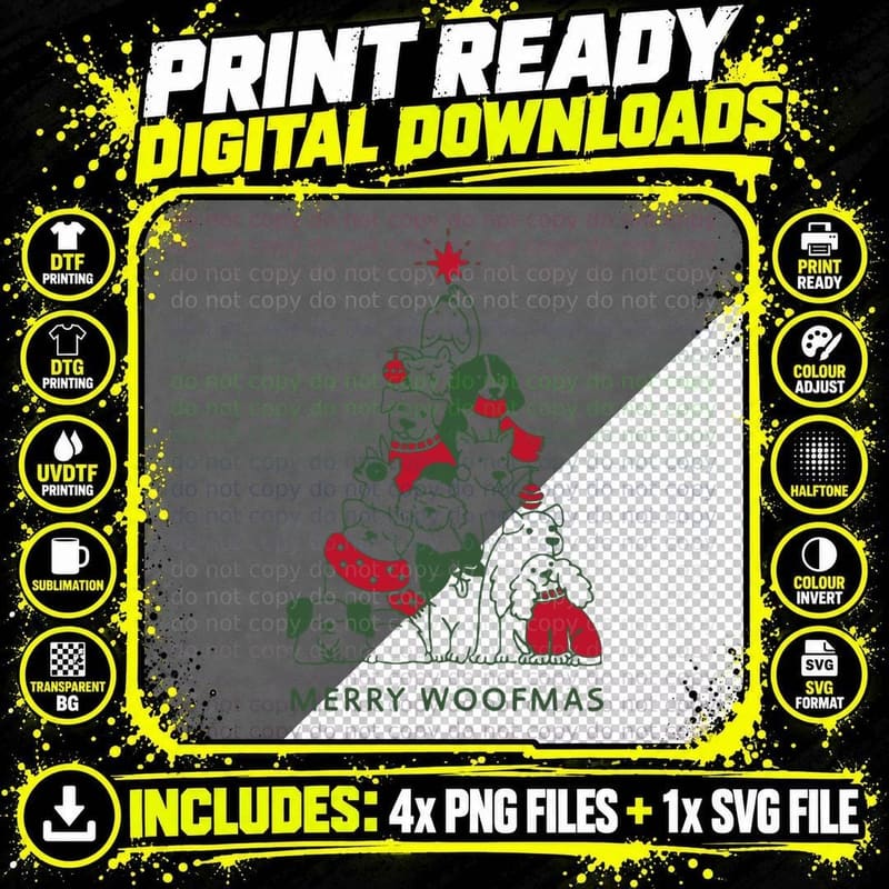 Merry Woofmas Christmas Dog Fan T-Shirt Png SVG Digital Bundle