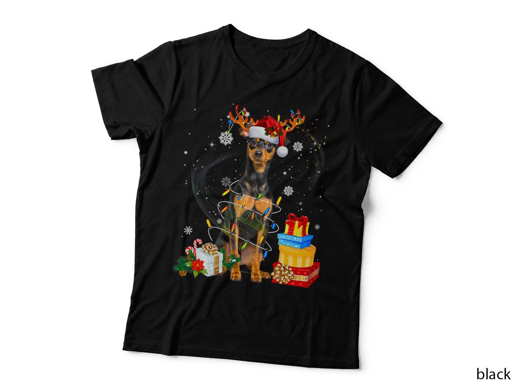 Miniature Pinscher Christmas Tree Light Pajama Dog Xmas T-Shirt