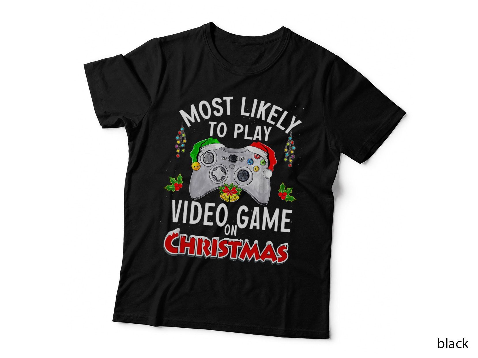 Most Likely to Play Video Games on Christmas Xmas Light T-Shirt