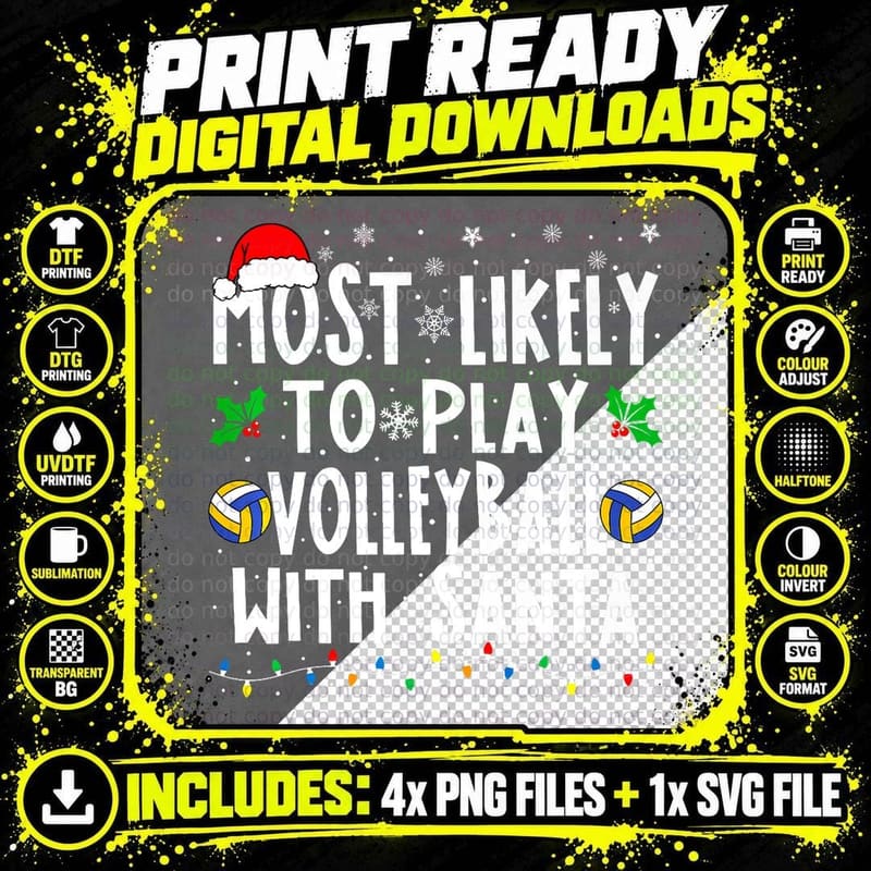 Most Likely to Play Volleyball with Santa Family Png SVG Digital Bundle