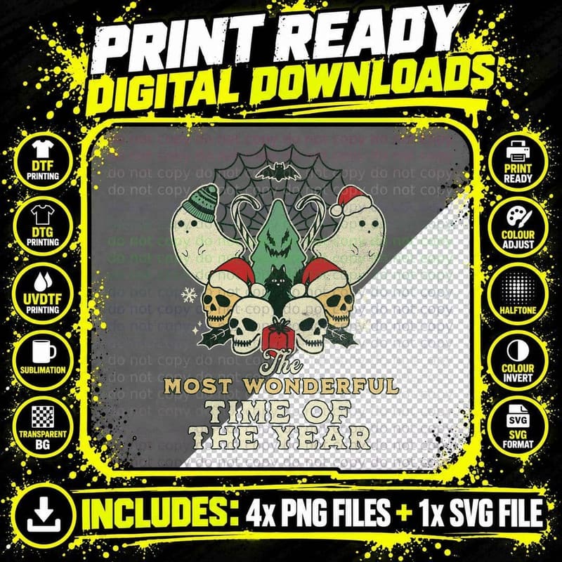Most Wonderful Time of the Year T-Shirt, Skulls Ghosts Png SVG Digital Bundle