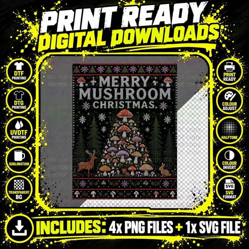 Mushroom Christmas Ugly Sweater Woodland Mushroom Lover Png SVG Digital Bundle