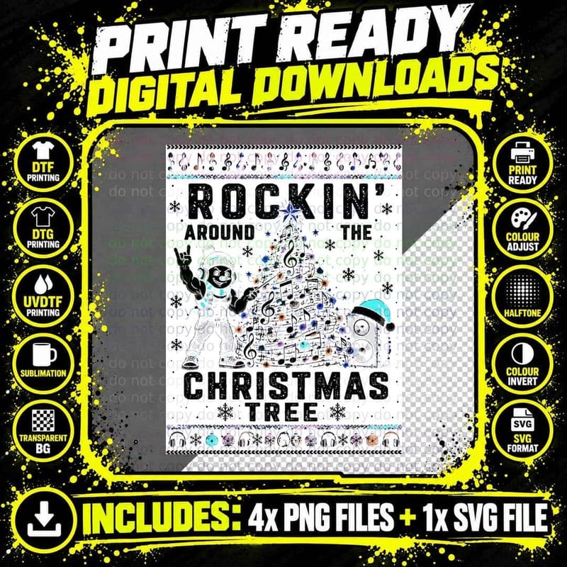 Music Lover Christmas Ugly Sweater Rocking Tree Music Png SVG Digital Bundle