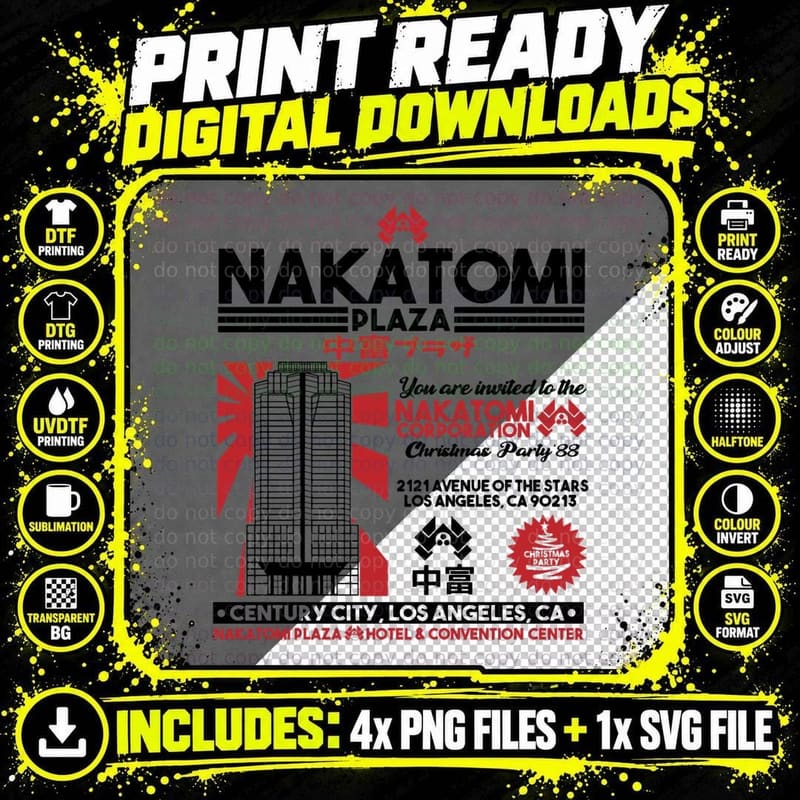 Nakatomi Plaza Christmas Party 88 Tee, Skyscraper Tower Png SVG Digital Bundle