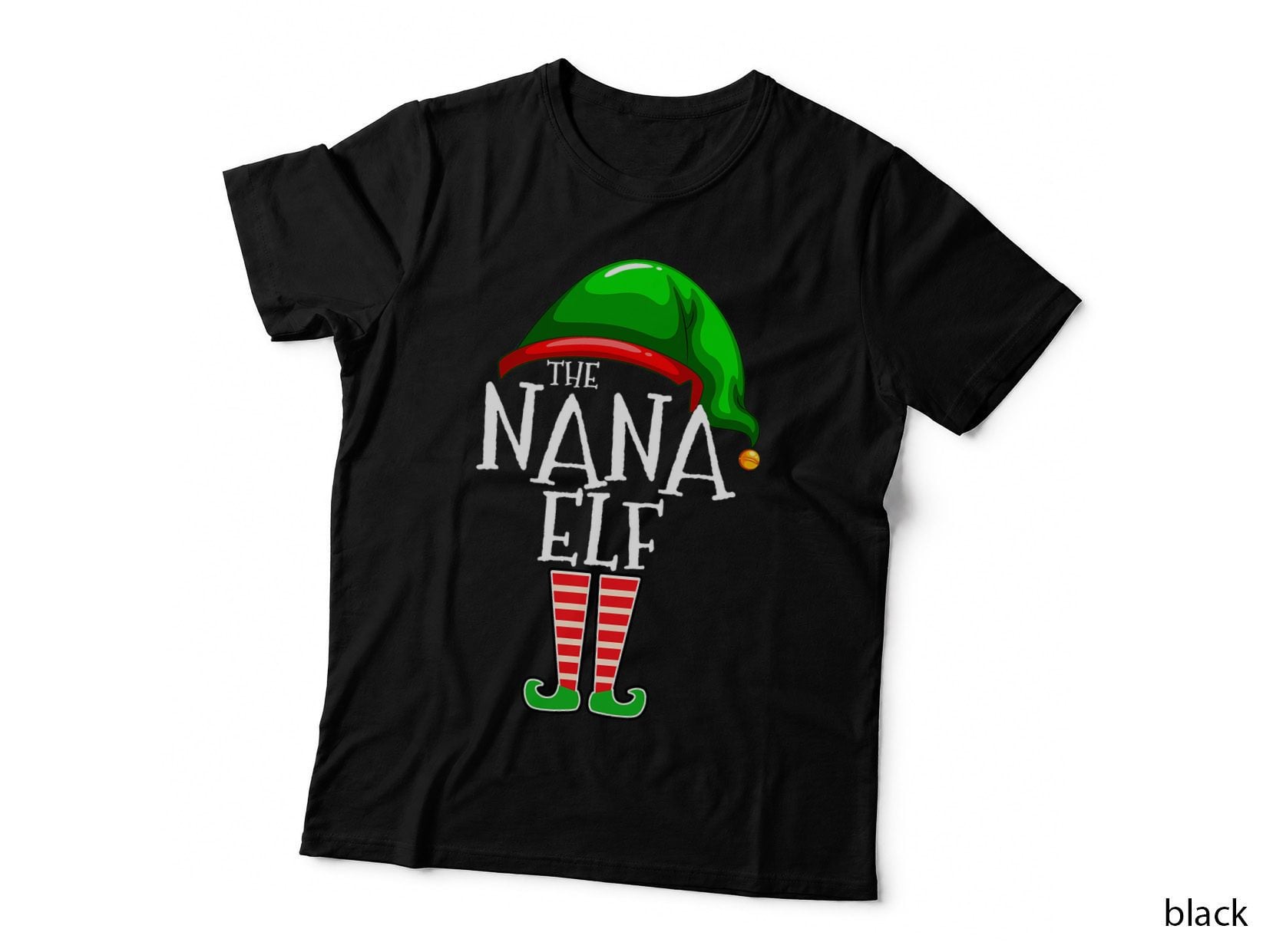 Nana Elf Family Matching Christmas Tee, Grandma Elf Hat and Striped Socks, Group