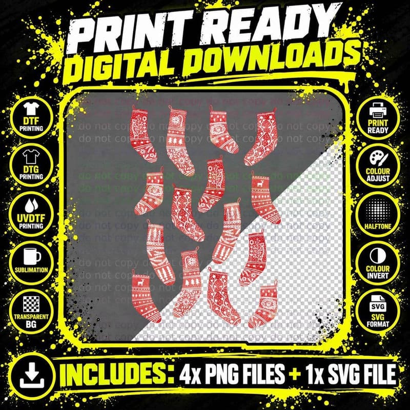 Nordic Christmas Stockings T-Shirt Png SVG Digital Bundle