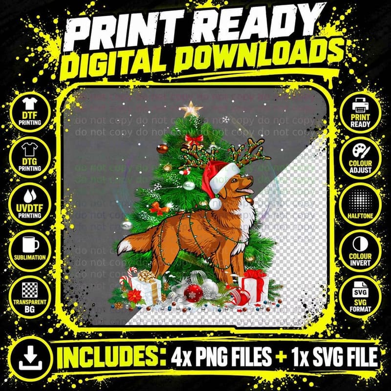 Nova Scotia Duck Tolling Retriever Christmas Tree Light Png SVG Digital Bundle