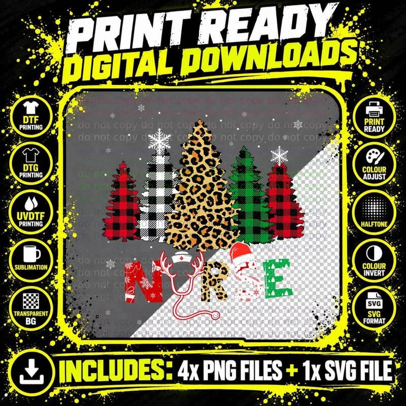 Nurse Leopard Christmas Tree Stethoscope T-Shirt Png SVG Digital Bundle