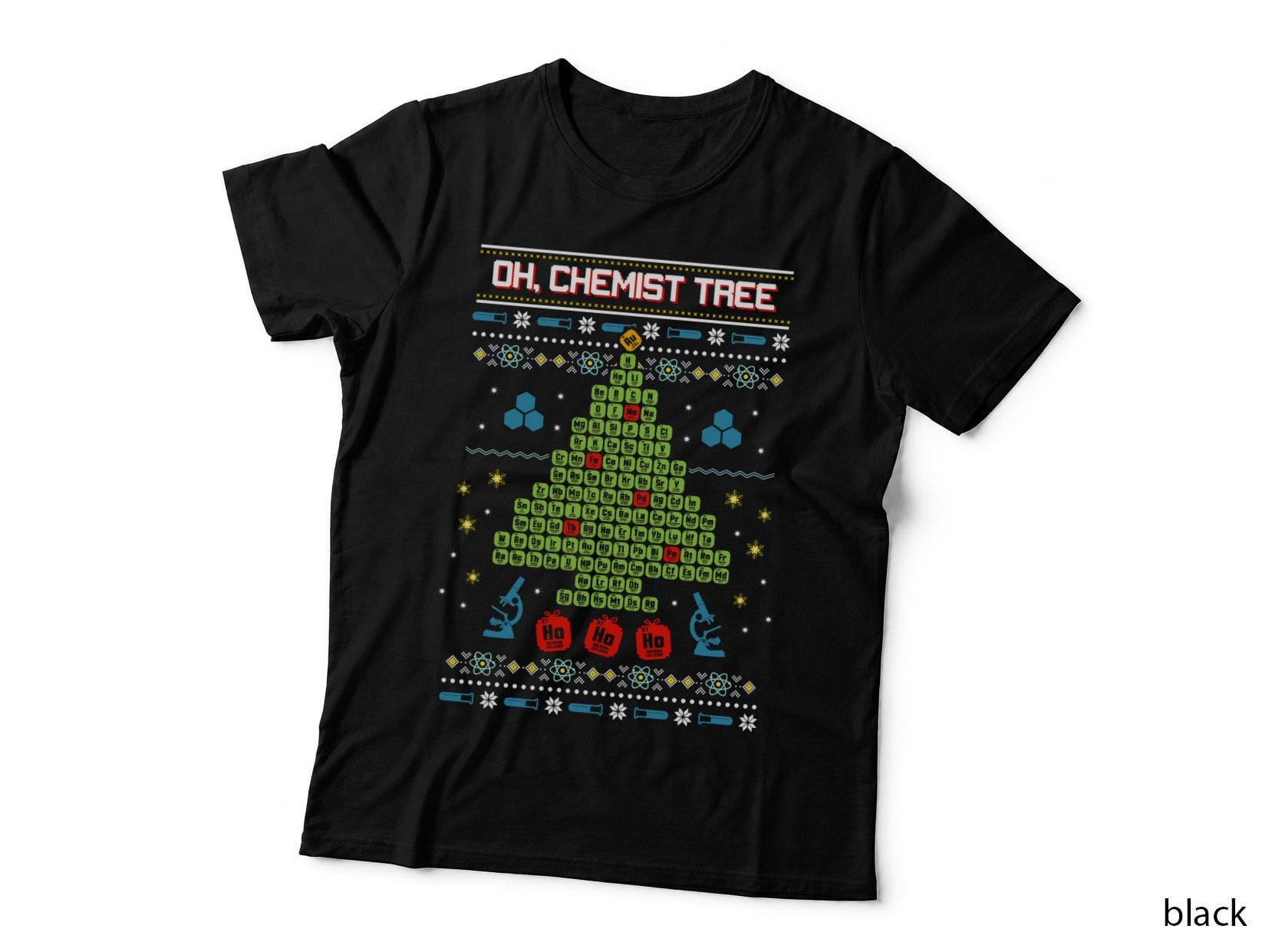 Oh Chemist Tree Periodic Table Tee, Ugly Christmas Pattern, Science Teacher