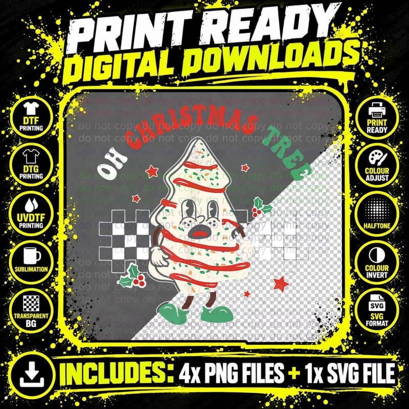 Oh Christmas Tree Cakes Debbie Becky Jen Groovy Retro Png SVG Digital Bundle