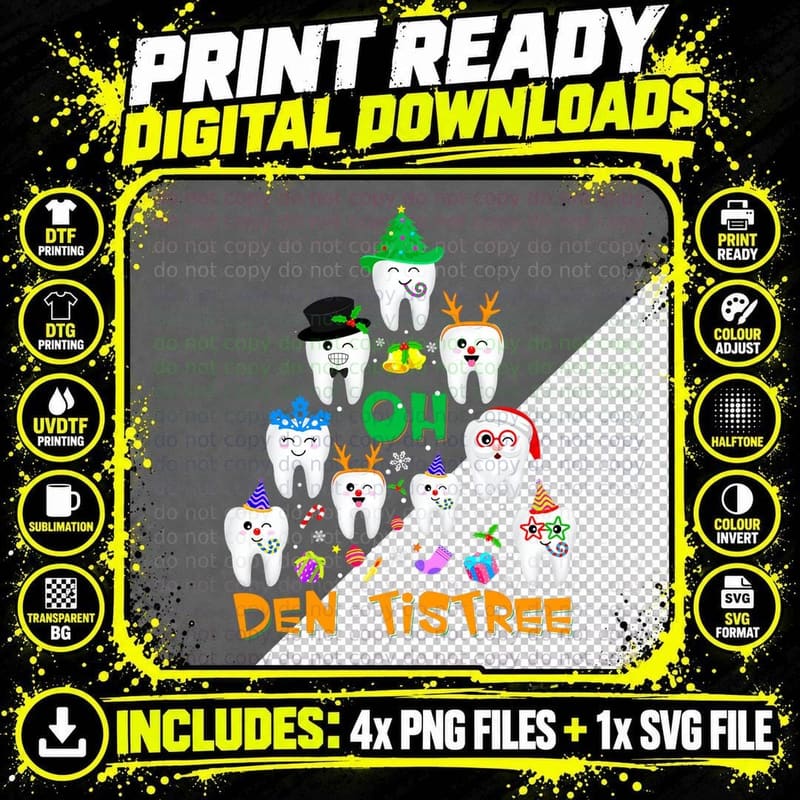Oh Dentistree Funny Christmas Tree Dental Hygiene Xmas 1 Png SVG Digital Bundle