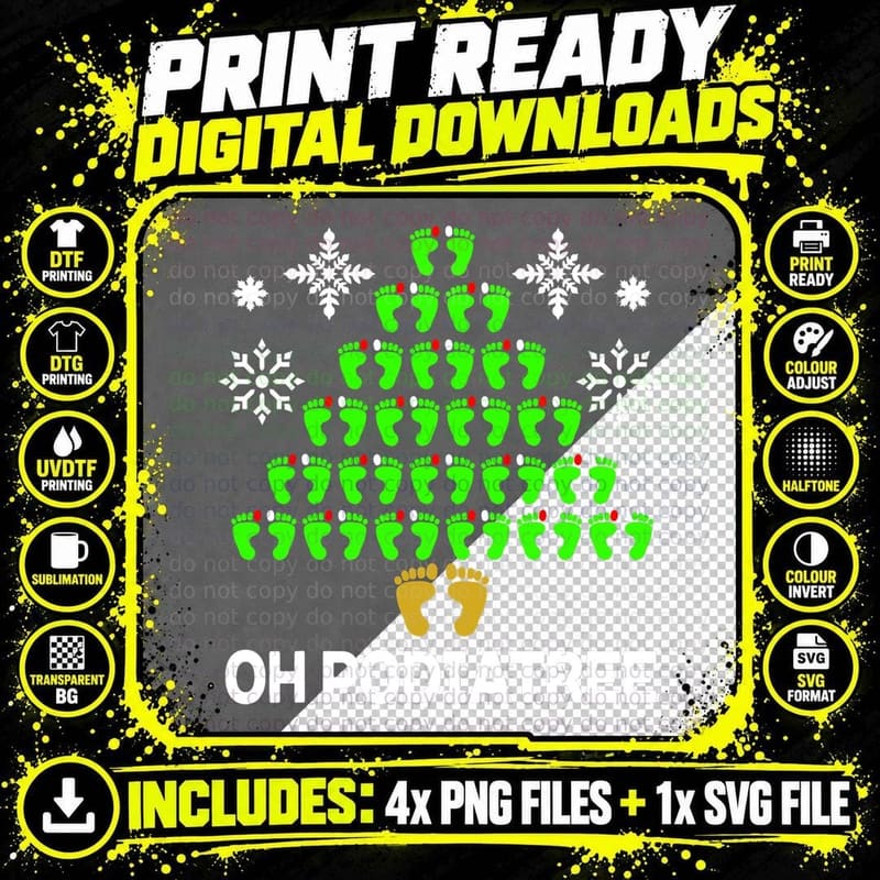 Oh Podiatree T-Shirt, Footprint Christmas Tree Png SVG Digital Bundle