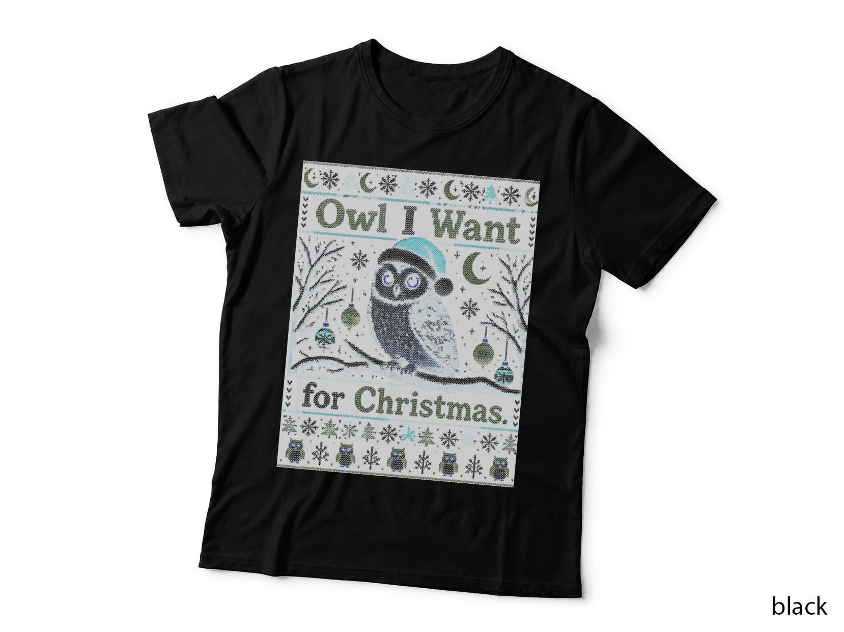 Owl Christmas Ugly Sweater Owl I Want for Christmas Winter Bird Knit T-Shirt