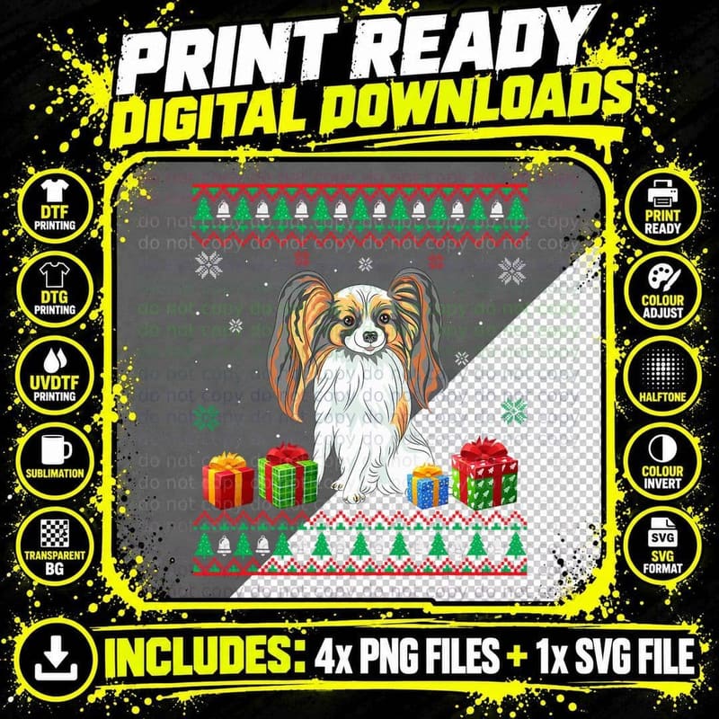 Papillon Dog Lover Men Women Funny Ugly Christmas Png SVG Digital Bundle
