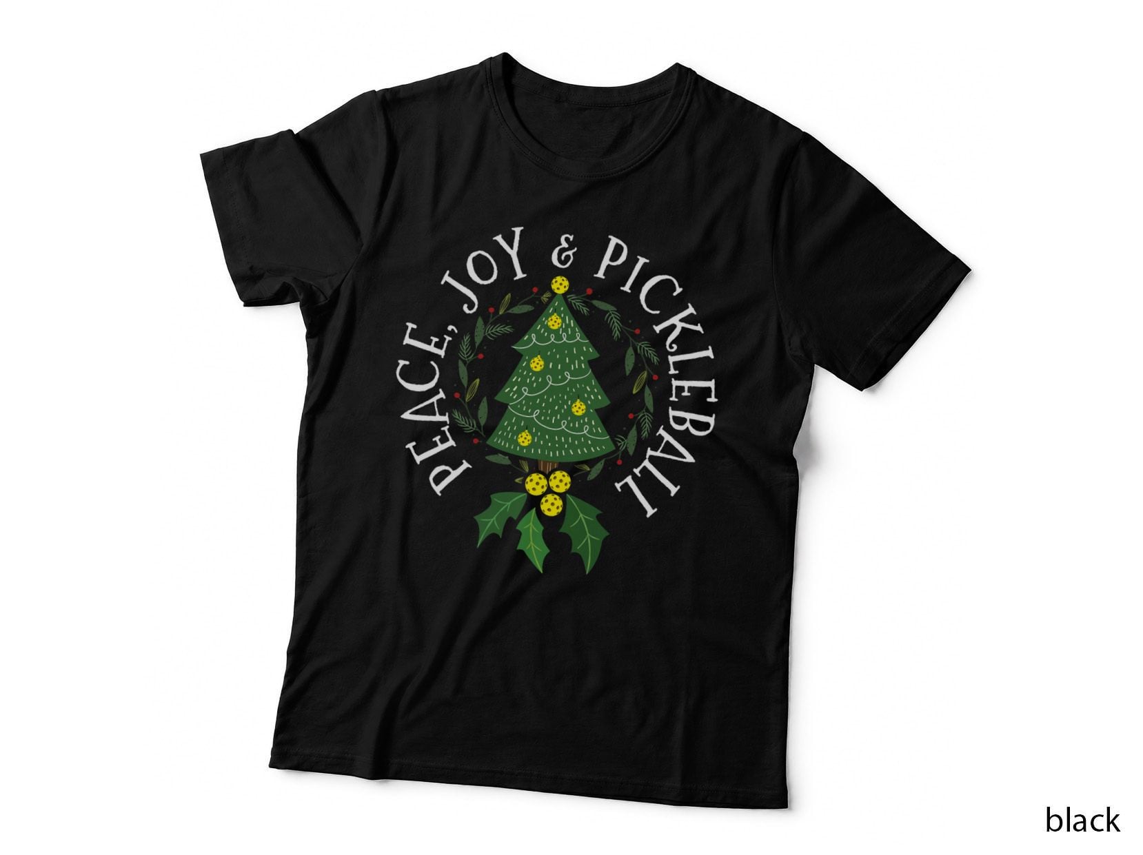 Peace and Joy Christmas Tree Pickleball T-Shirt