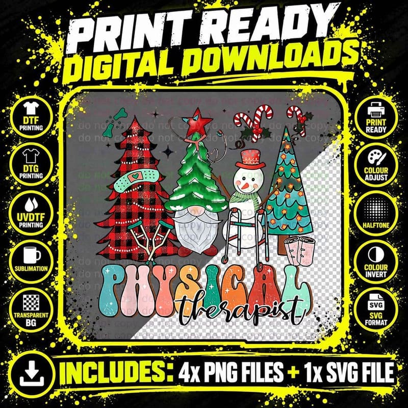 Physical Therapist PTA Christmas Trees Snowman Funny Png SVG Digital Bundle