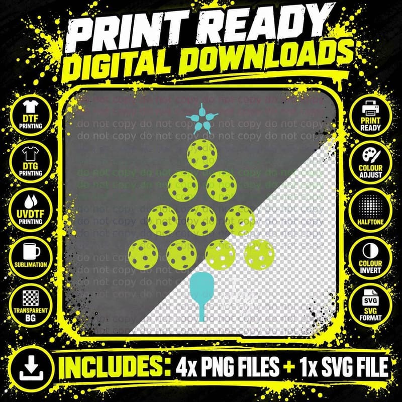 Pickleball Christmas Tree T-Shirt, Joy Paddle Ball Png SVG Digital Bundle