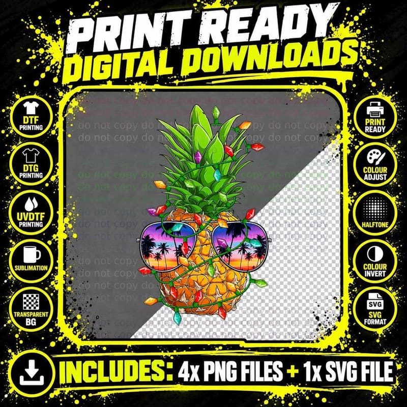 Pineapple Christmas Tree Aloha Hawaii Beaches Xmas Png SVG Digital Bundle