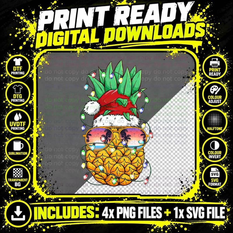 Pineapple Christmas Tree or Christmas in July Pineapple Png SVG Digital Bundle