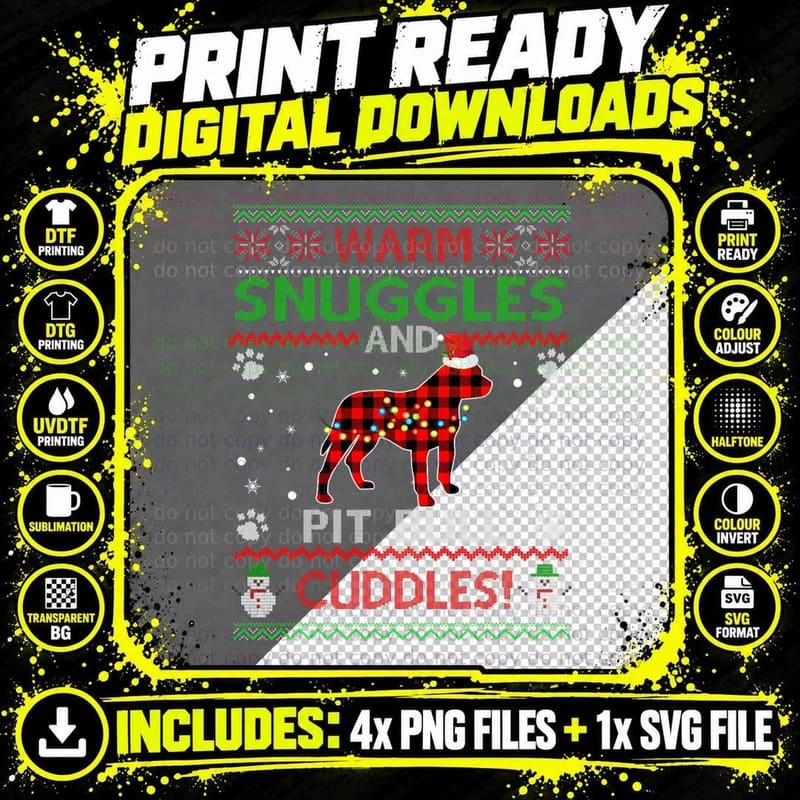 Pit Bull Ugly Christmas Sweater T-Shirt Png SVG Digital Bundle