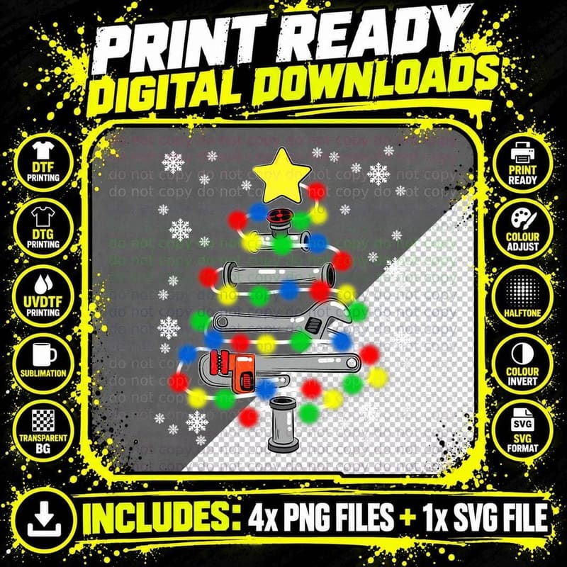 Plumber Christmas Tree Pajama Cool Plumbing Handyman Png SVG Digital Bundle