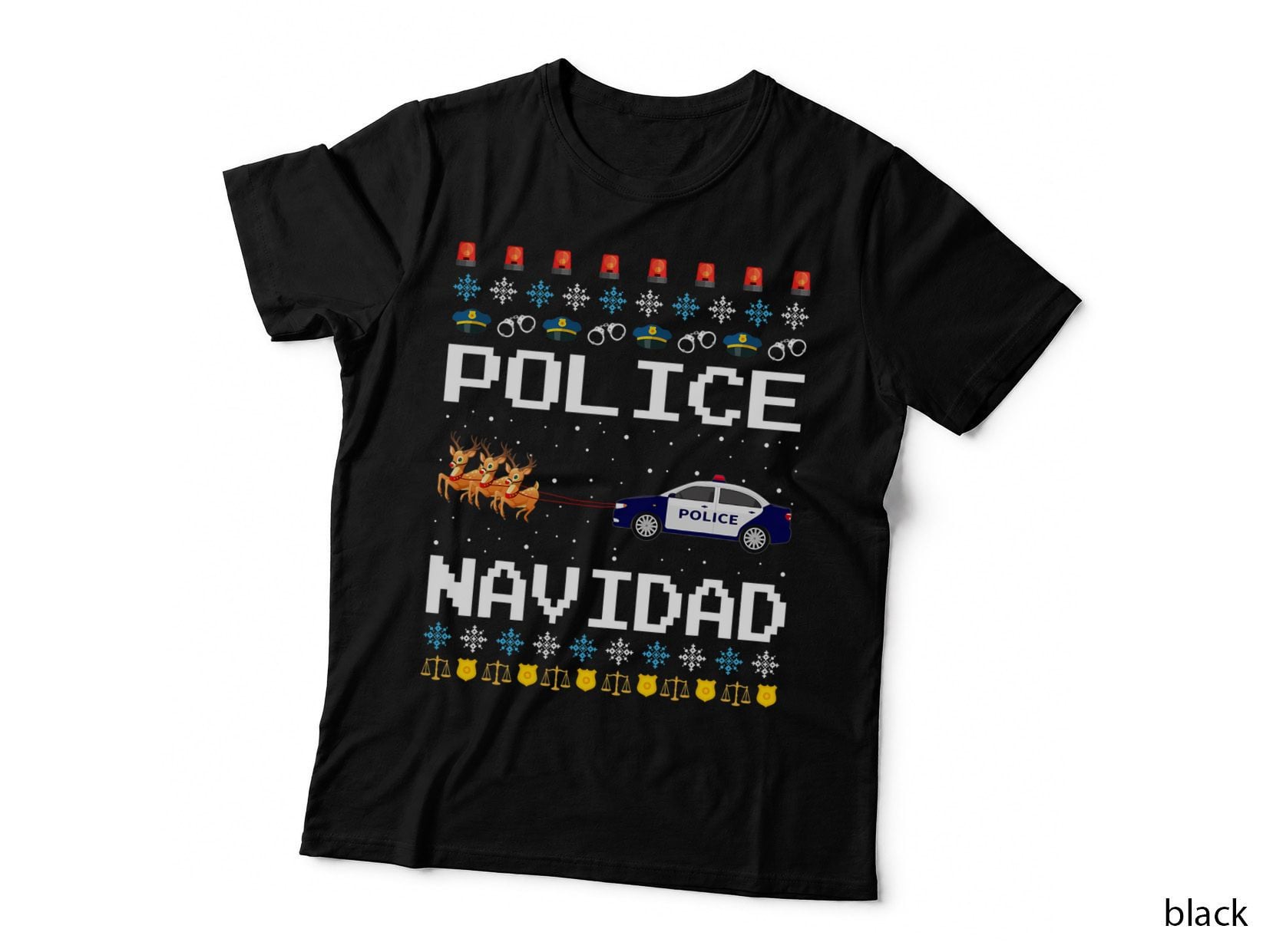 Police Navidad T-Shirt, Christmas Holiday Print, Festive Police Car Design