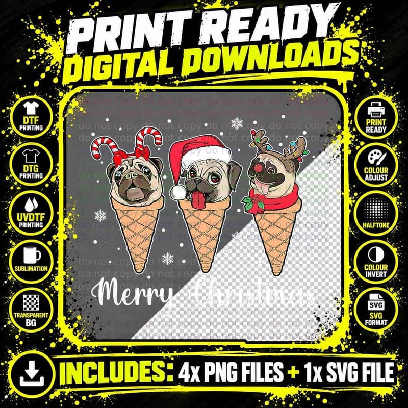 Pug Christmas Sweater T-Shirt, Ugly Holiday Style Png SVG Digital Bundle